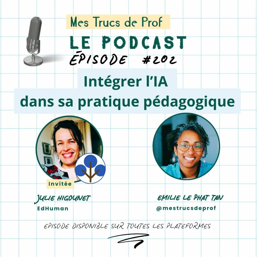 Couverture podcast mes trucs de prof épisode 202 su l'intégration de l'IA dans les pratiques enseignantes
